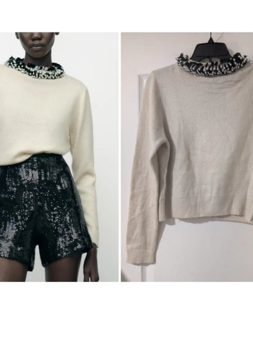 NEW! Zara | Beaded Collar Knit Sweater